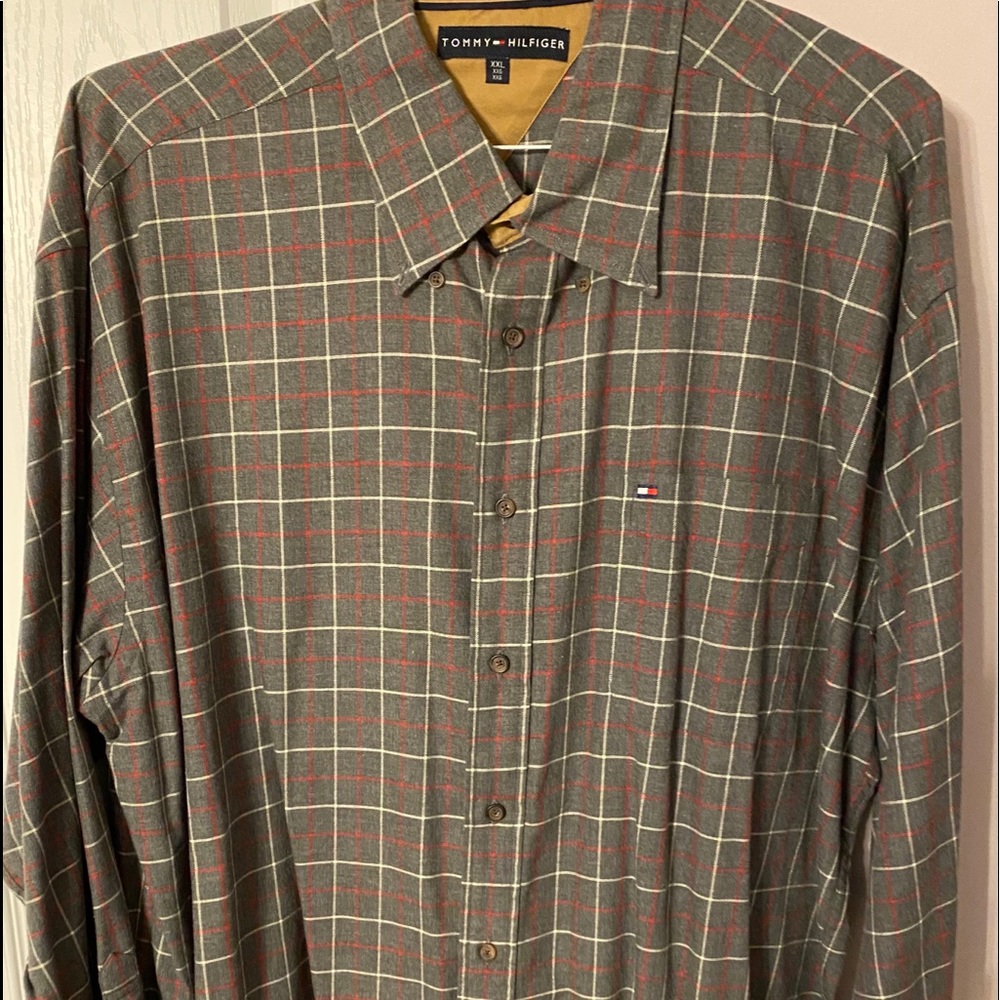 Tommy Hilfiger Gray and Red plaid Button Up Shirt